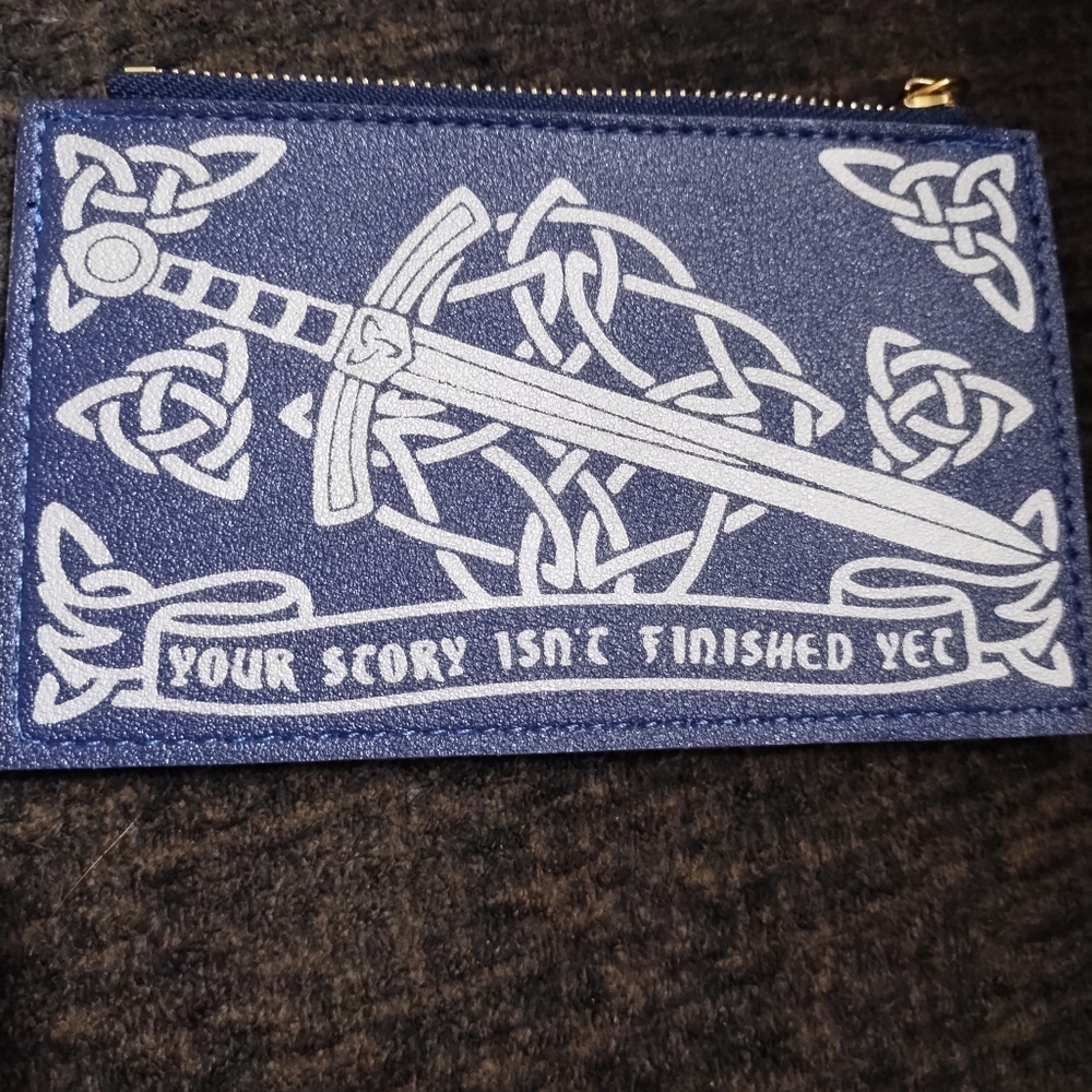 Blue Zipper Pouch with Sword Design